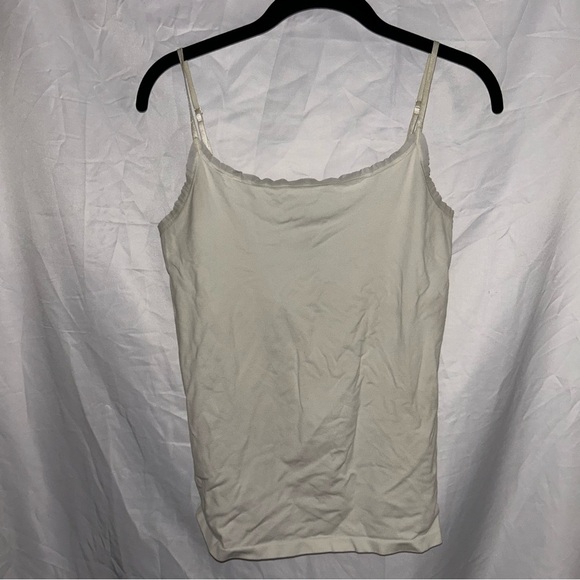 Ann Taylor Tank Top Sheer Trim Spaghetti Straps Fitted Y2K Balletcore Cream - Picture 1 of 5